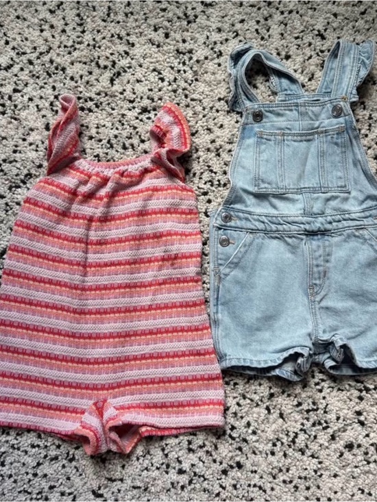 GAP Other - GAP Pink & Coral Striped Knit Romper & denim short overalls